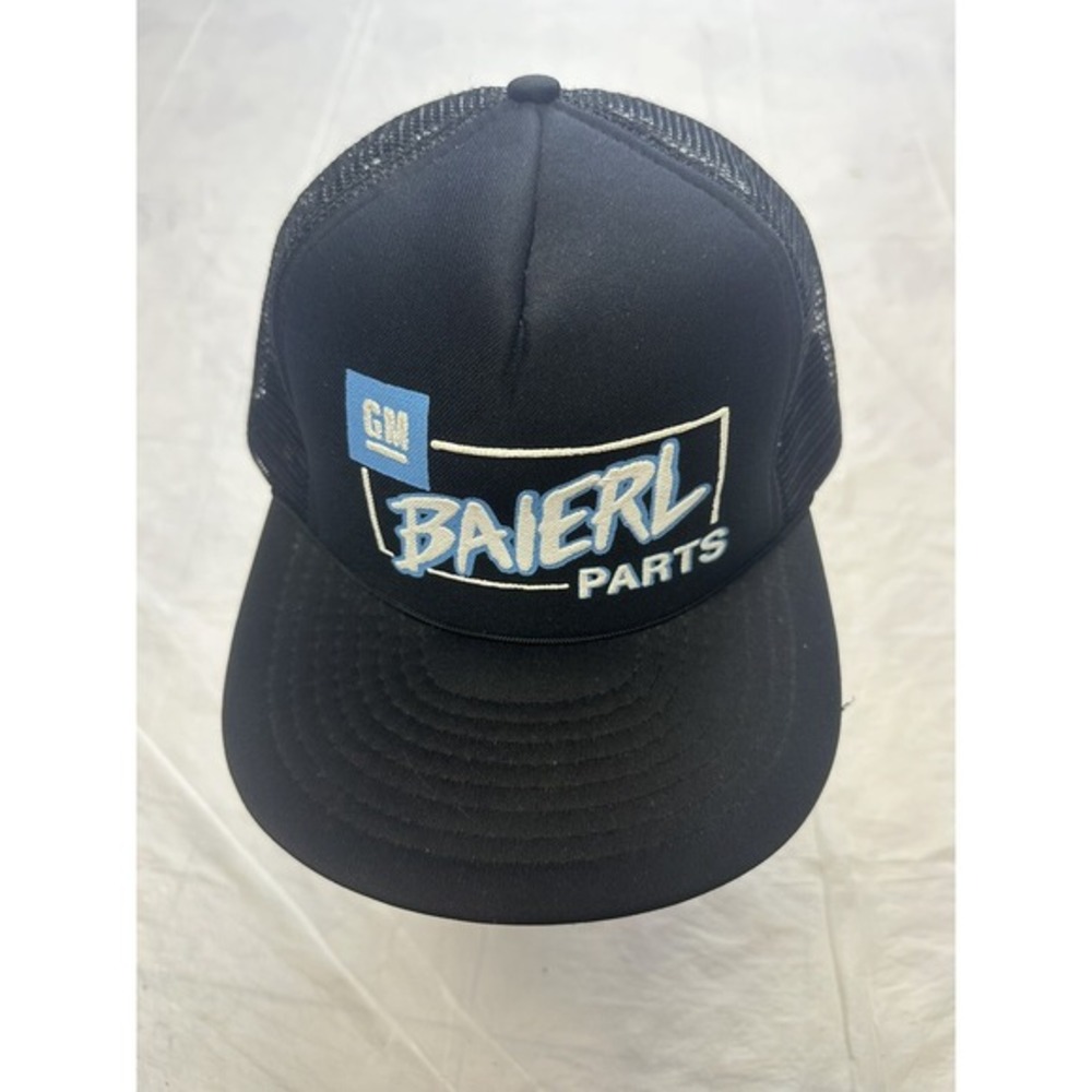 Vintage 80's‎ Puff Print GM General Motors Black Snapback Trucker Hat Licensed